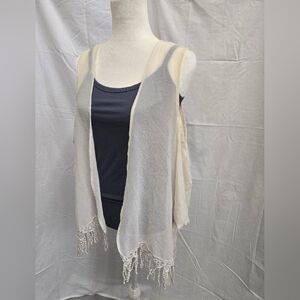 Xhilaration - White multi-colored flower Peekaboo Shoulder Cardigan - (L)